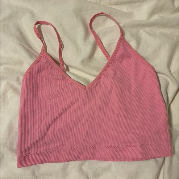 GARAGE ribbed pink v-neck cropped tank (worn) - Picture 1 of 3